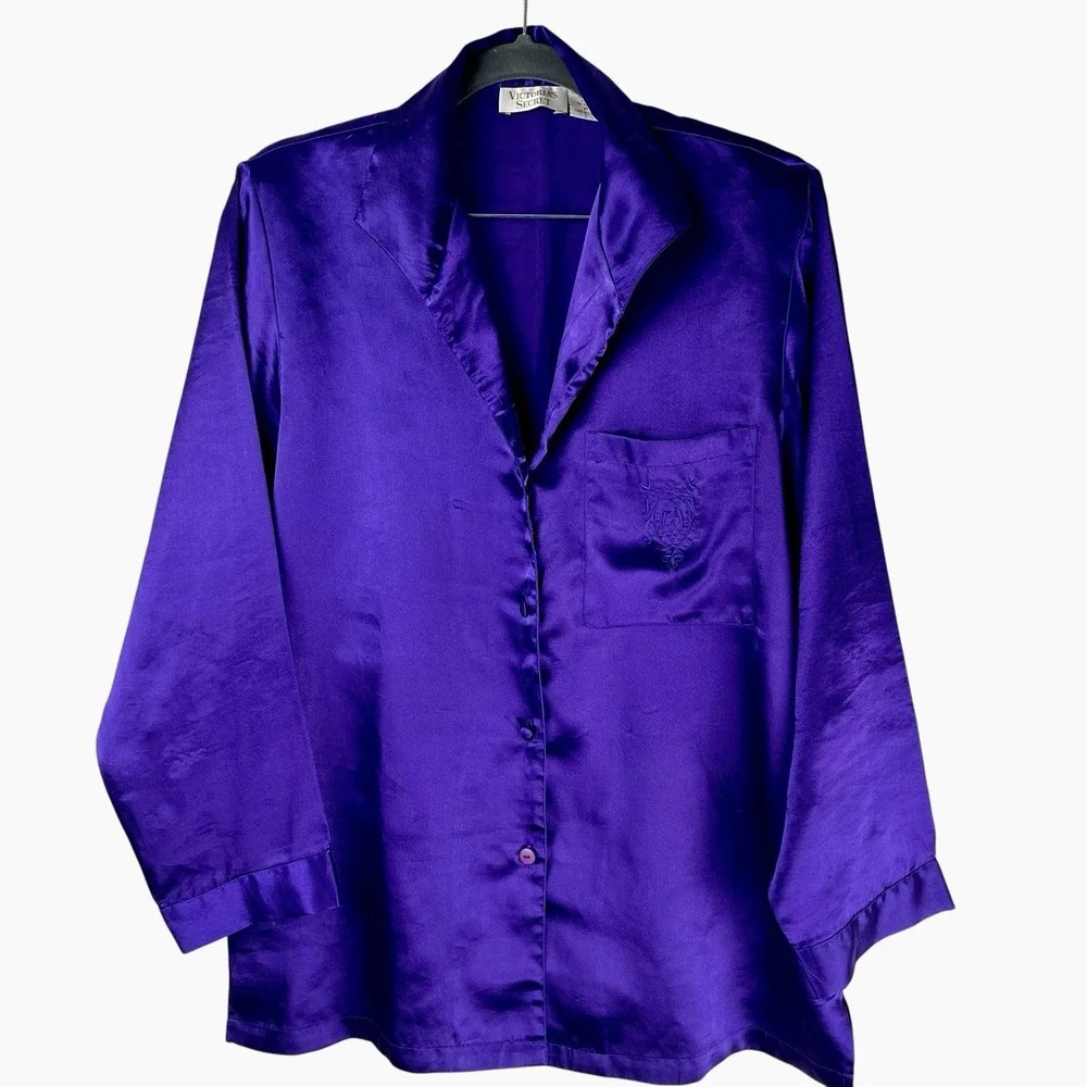 Vintage Victoria's Secret Gold Label Pajama Set Purple Top Pants‎ Petite P Small